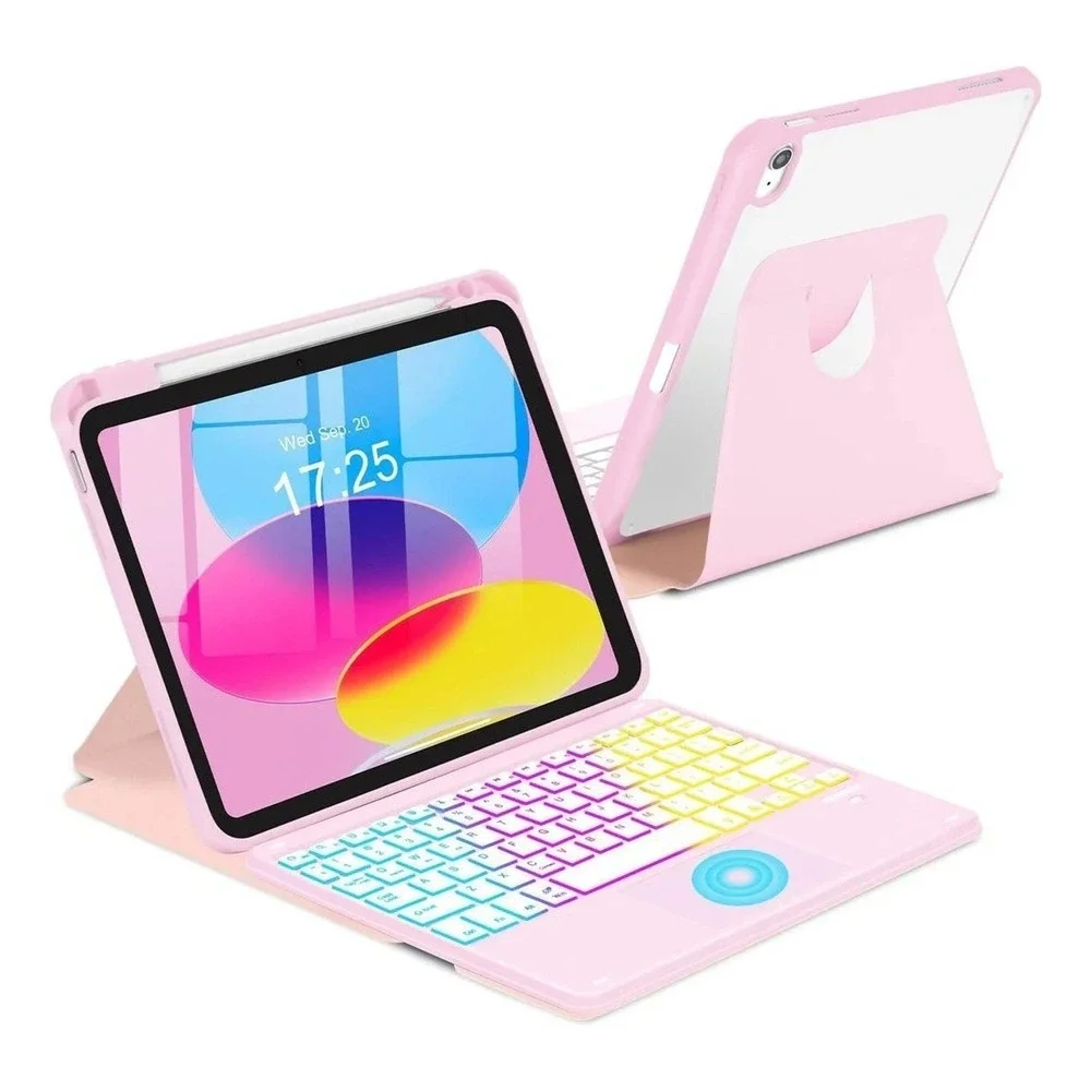 Pink Backlit Bluetooth Keyboard Case with Trackpad for iPad Air 4/5 & Pro 11